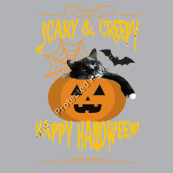 Unisex Raglan Tee with long Sleeves and Black Cat with Scary Creepy Happy Halloween Design